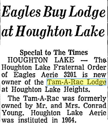 Tam-A-Rac Lodge (Tam-A-Rac Lounge, Tam-A-Rack) - April 1969 Eagles Buy It